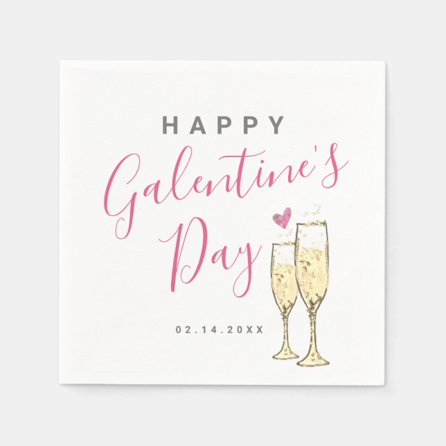 Champagne Happy Galentine's Day Serviette (Vorderseite)