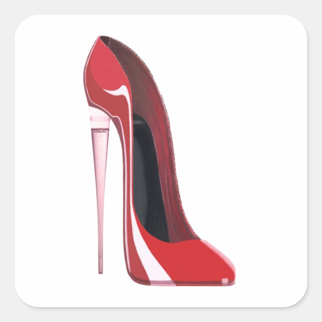 Champagne Heel Red Stiletto Shoe Art Quadratischer Aufkleber (Vorderseite)