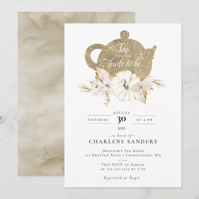 Champagne Herbst Bridal Tee Einladung (Vorne/Hinten)