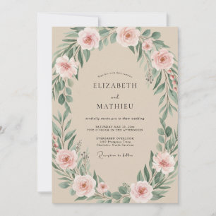 Champagne-Hochzeit mit zarten rosa Blütenblättern Einladung