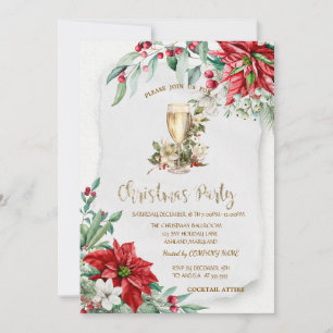 Champagne-Holly-Beere-Poinsettia-Weihnachten Einladung