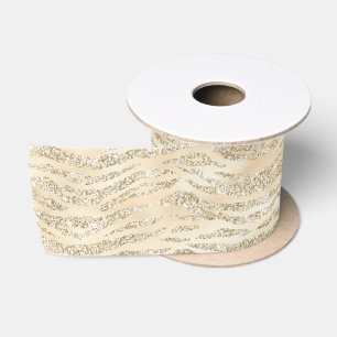 Champagne Imitate Glitzer Zebra Stripes Satinband