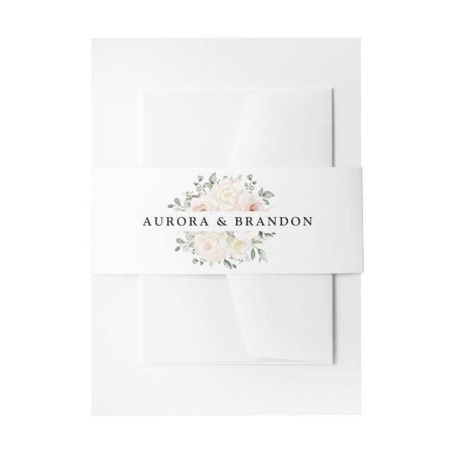 Champagne Ivory Blush Pink Blumengrün Hochzeit Einladungsbanderole (Vorderseite Beispiel)