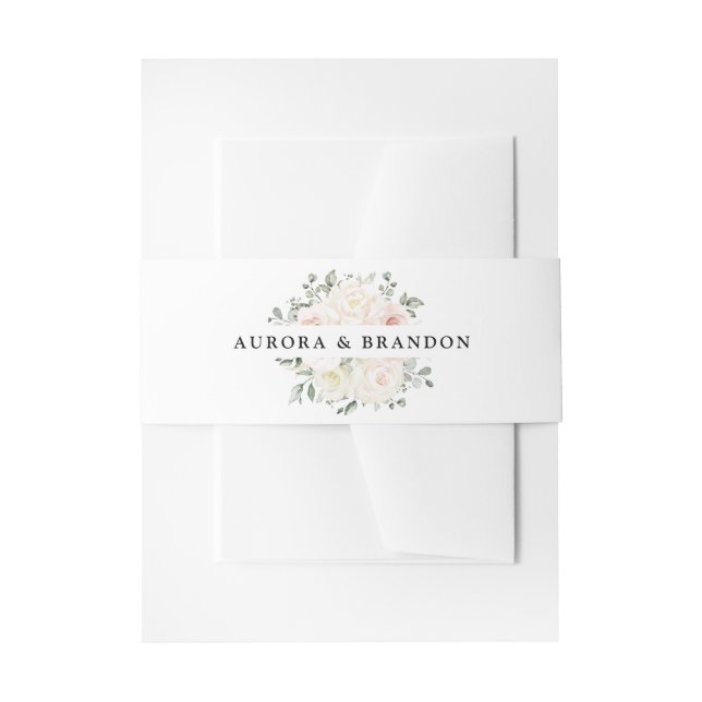 Champagne Ivory Blush Pink Blumengrün Hochzeit Einladungsbanderole (Vorderseite Beispiel)