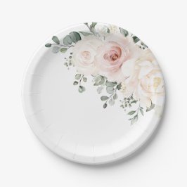 Champagne Ivory Blush Pink Blumengrün Hochzeit Pappteller
