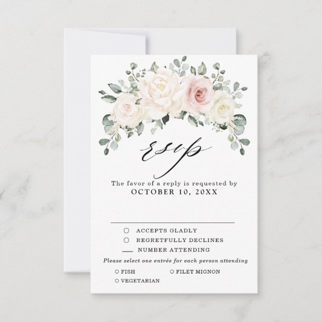 Champagne Ivory Blush Pink Blumengrün Hochzeit RSVP Karte (Vorderseite)