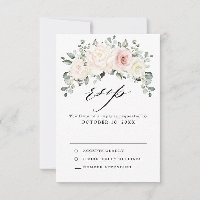 Champagne Ivory Blush Pink Blumengrün Hochzeit RSVP Karte (Vorderseite)