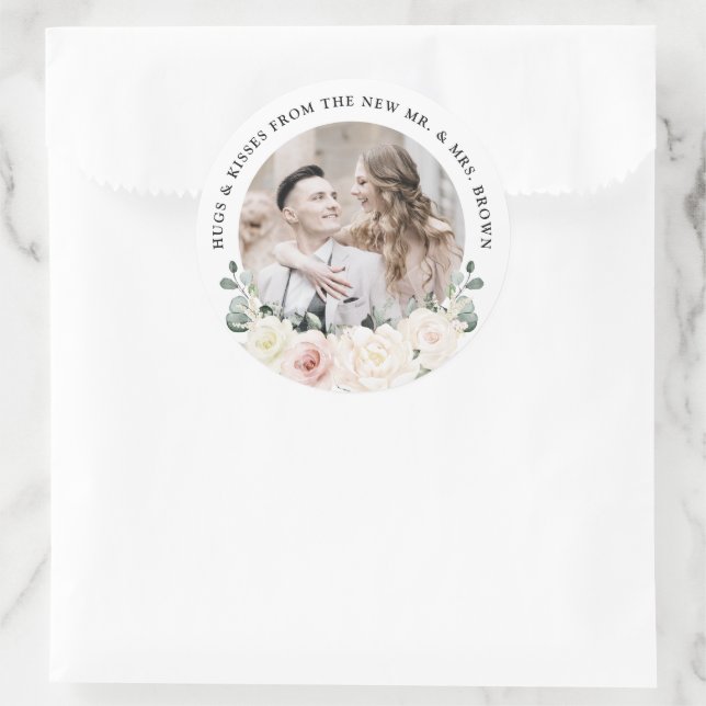 Champagne Ivory Blush Pink Blumengrün Hochzeit Runder Aufkleber (Tasche)