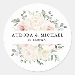 Champagne Ivory Blush Pink Blumengrün Hochzeit Runder Aufkleber