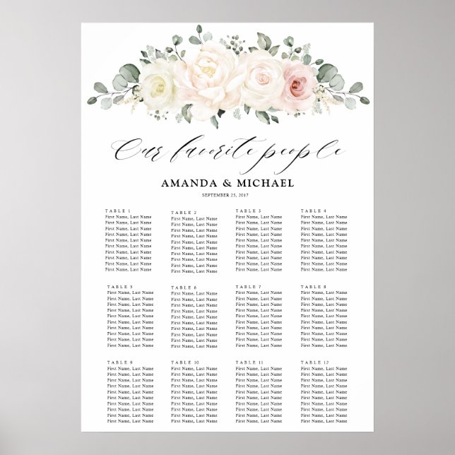 Champagne Ivory Blush Pink Gästekarte Poster (Vorne)