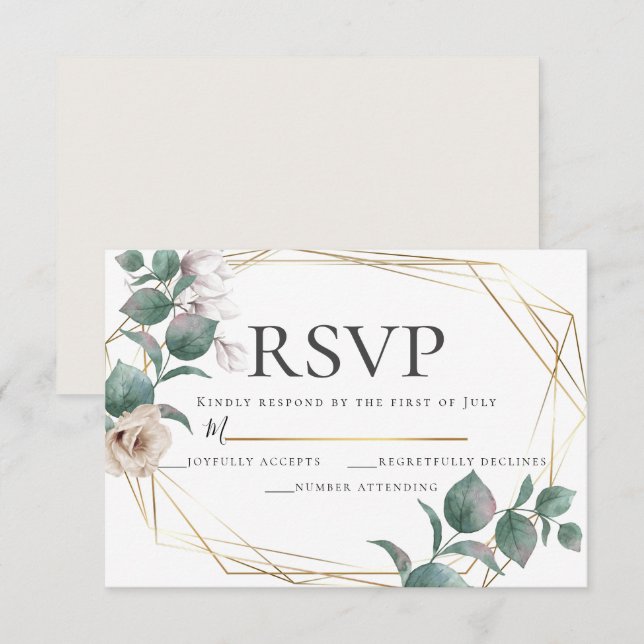 Champagne Ivory Peony Wedding RSVP Botanical Einladung (Vorne/Hinten)