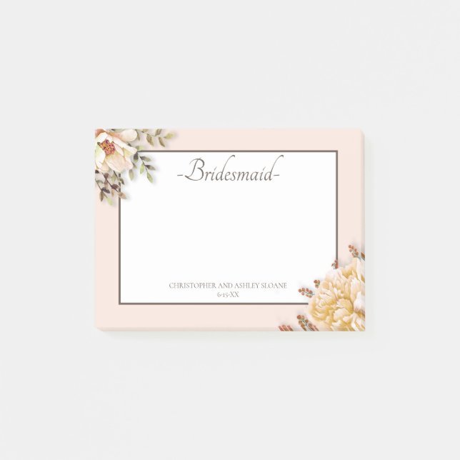 Champagne Ivory Pink Floral Bridesmaid Post-it Klebezettel (Vorderseite)
