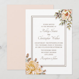 Champagne Ivory White Floral Wedding Einladung