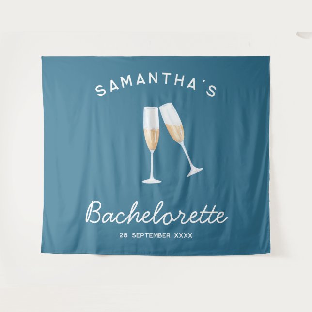 Champagne Junggeselinnen-Abschied Backdrop Boho Aq Wandteppich (Vorderseite (Horizontal))