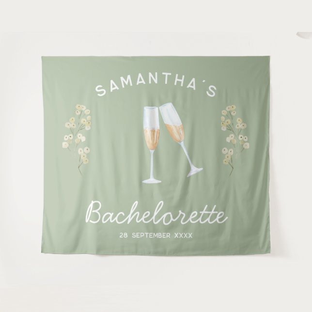 Champagne Junggeselinnen-Abschied Backdrop Boho Fl Wandteppich (Vorderseite (Horizontal))