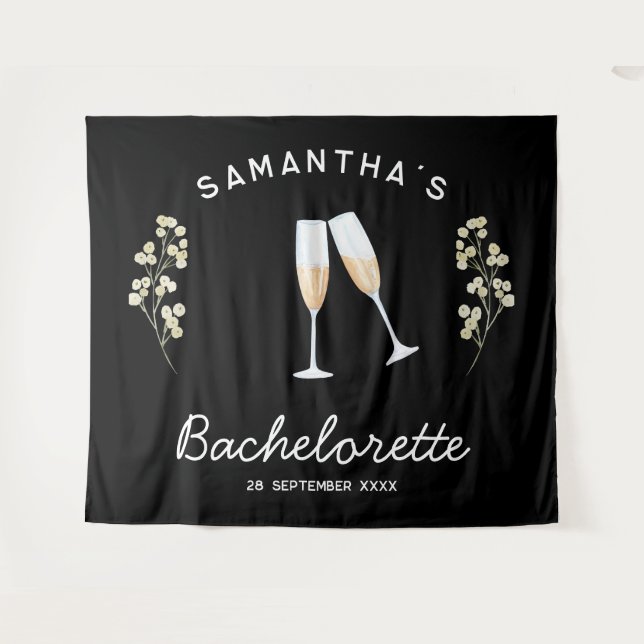 Champagne Junggeselinnen-Abschied Backdrop Boho Fl Wandteppich (Vorderseite (Horizontal))