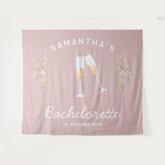 Champagne Junggeselinnen-Abschied Backdrop Boho Fl Wandteppich (Vorderseite (Horizontal))