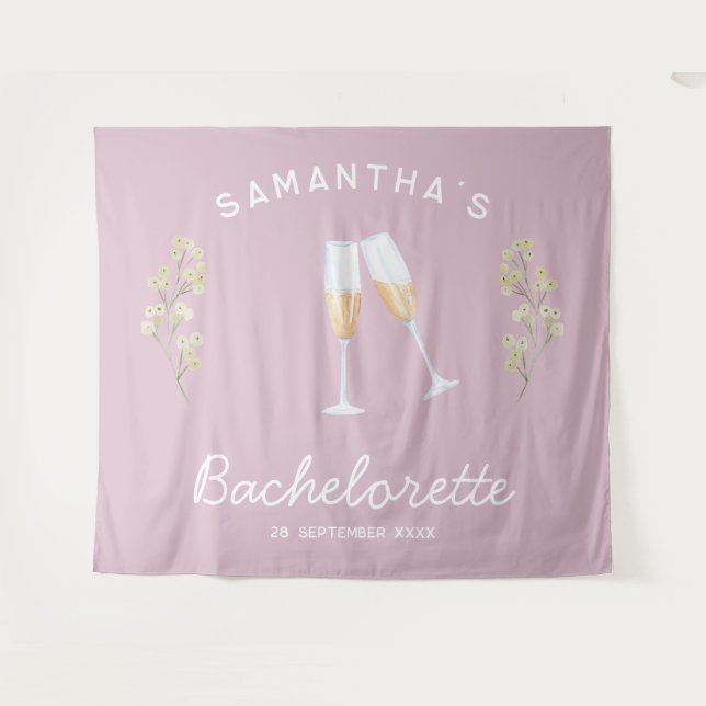 Champagne Junggeselinnen-Abschied Backdrop Boho Fl Wandteppich (Vorderseite (Horizontal))