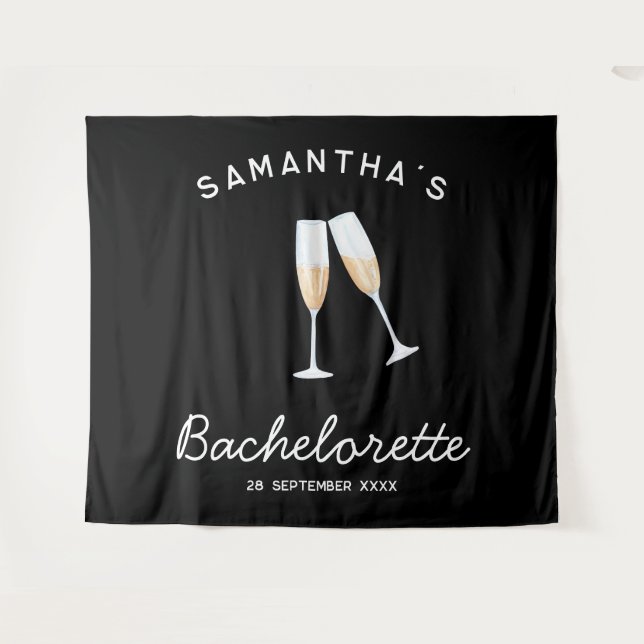 Champagne Junggeselinnen-Abschied Hintergrund Boho Wandteppich (Vorderseite (Horizontal))