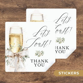 Champagne Let's Toast Winter Engagement Thank You Quadratischer Aufkleber