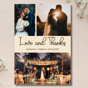 Champagne Love & Thanks Drei-Fotos Hochzeit Karte