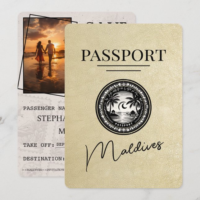 Champagne Maldives Passport Save the Date (Vorne/Hinten)