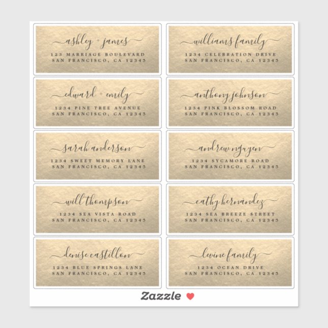 Champagne Mariage d'or Étiquettes de adresse invit (Feuille)