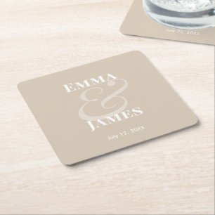 Champagne-Minimalist-Ampersand-Hochzeit Reverse Rechteckiger Pappuntersetzer