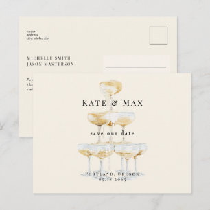 Champagne Modern Cream Hochzeit Termin merken II Postkarte