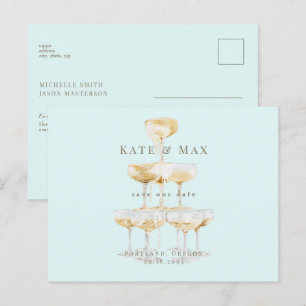 Champagne Modern Seafoam Hochzeit Ankündigung Postkarte