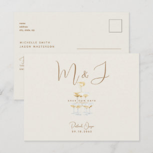Champagne Moderne Beige Hochzeit Terminankündigung Postkarte