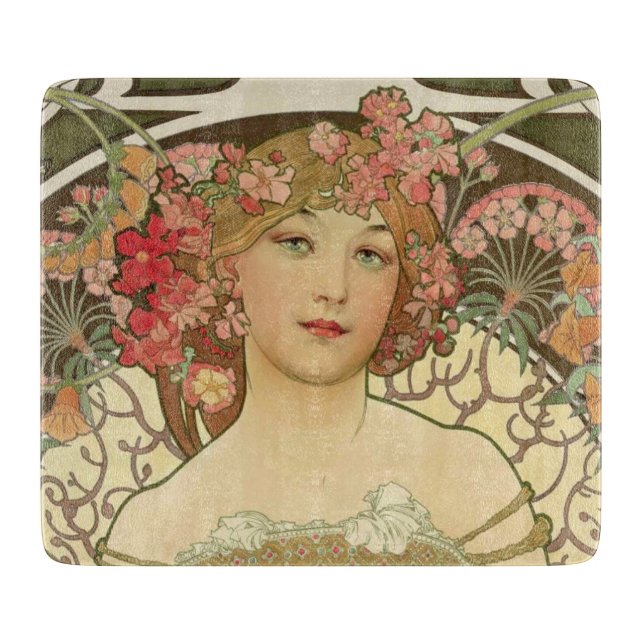Champagne Mucha Small Rectangle Cutting Board Schneidebrett (Vorderseite)