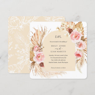 Champagne Pampas Grass Boho Floral Square Einladung