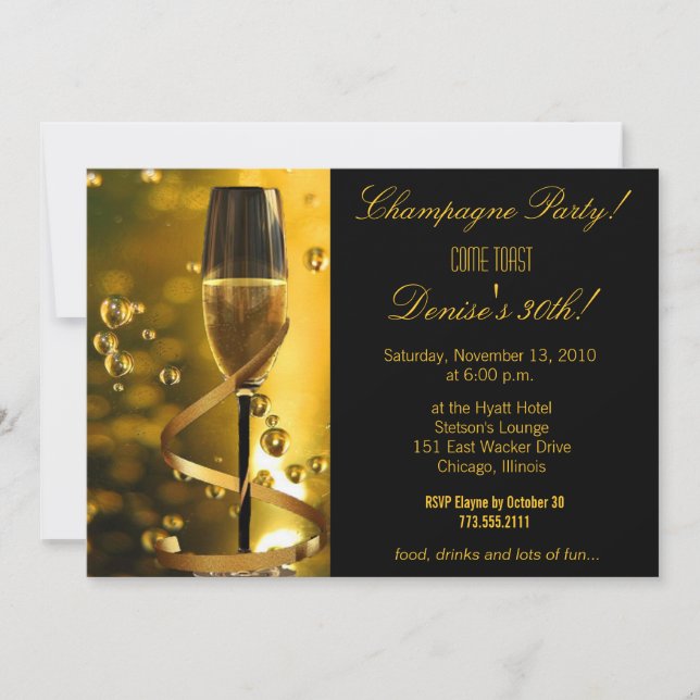Champagne Party Geburtstagsveranstaltung Einladung (Vorderseite)