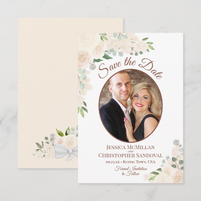 Champagne Peach Boho Oval Foto Hochzeit Save The Date (Vorne/Hinten)