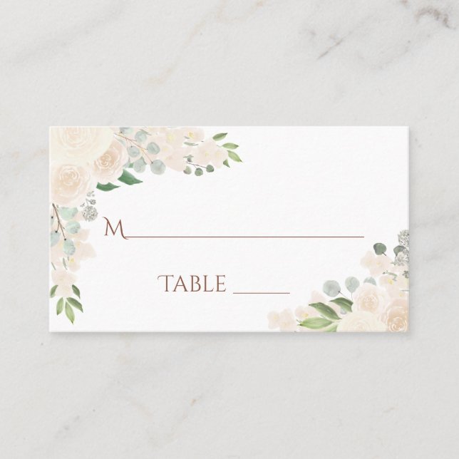 Champagne Peach Floral Elegante Wedding Escort Car Platzkarte (Vorderseite)
