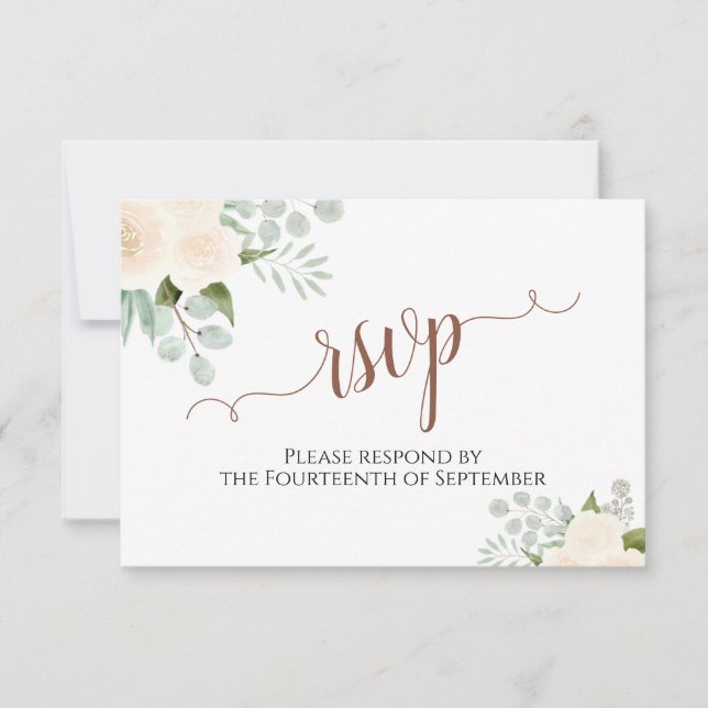 Champagne Peach Rose Elegant Boho Wedding RSVP Karte (Vorderseite)