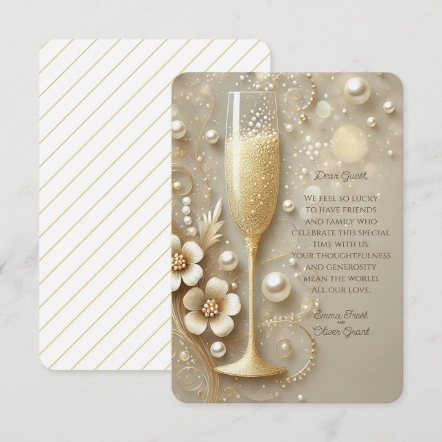 Champagne & Pearl Elegant Wedding Shower Dankeskarte (Vorne/Hinten)
