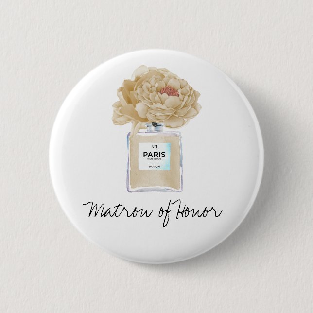 Champagne Peonies & Parfüm Matron of Honour Button (Vorderseite)