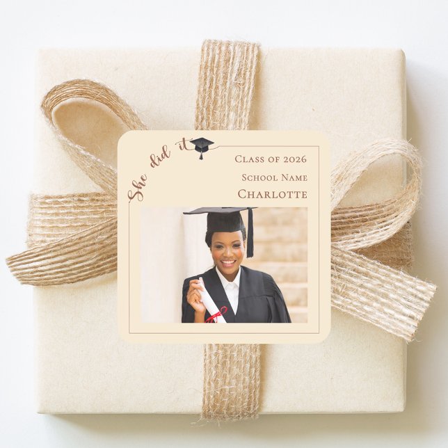 Champagne photo Graduation Party Quadratischer Aufkleber (Von Creator hochgeladen)