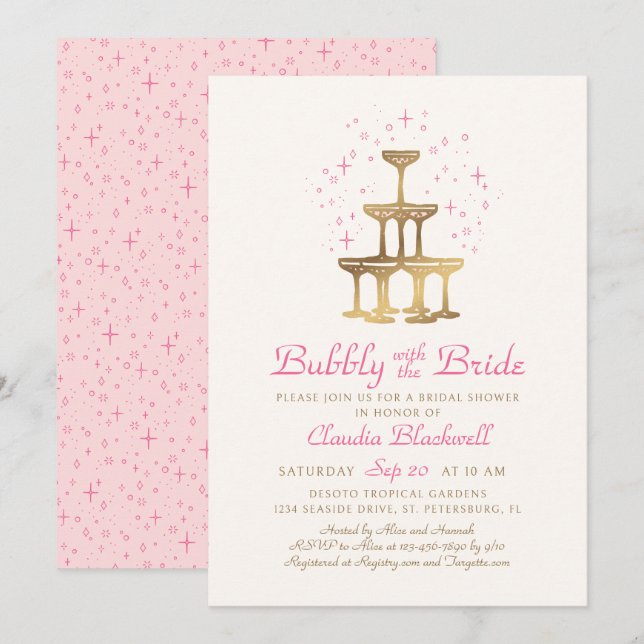 Champagne Pink Bridal Dusche Einladung (Vorne/Hinten)