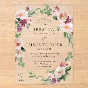 Champagne & Pink Floral 2 Hochzeit Acryleinladungen