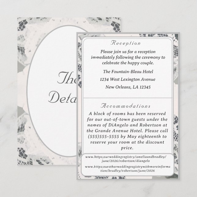 Champagne Pink Lace Wedding Card Begleitkarte (Vorne/Hinten)