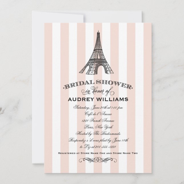 Champagne Pink Paris Eiffel Tower Brautparty Einladung (Vorderseite)