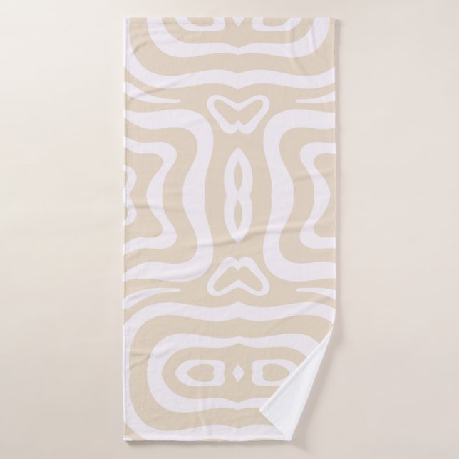 Champagne Pink White Abstrakt Wavy Badehandtuch (Badehandtuch)