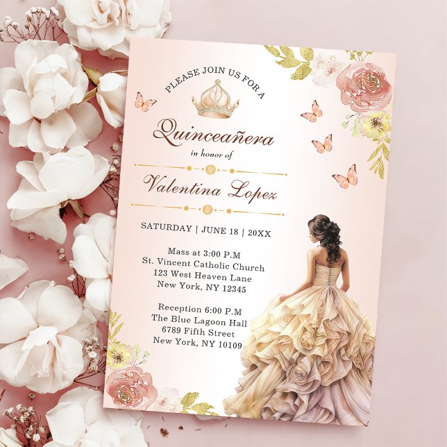 Champagne Princess Dress Quinceañera Geburtstag Einladung (Von Creator hochgeladen)