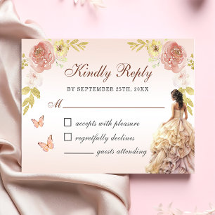 Champagne Princess Dress Quinceañera Geburtstag RSVP Karte