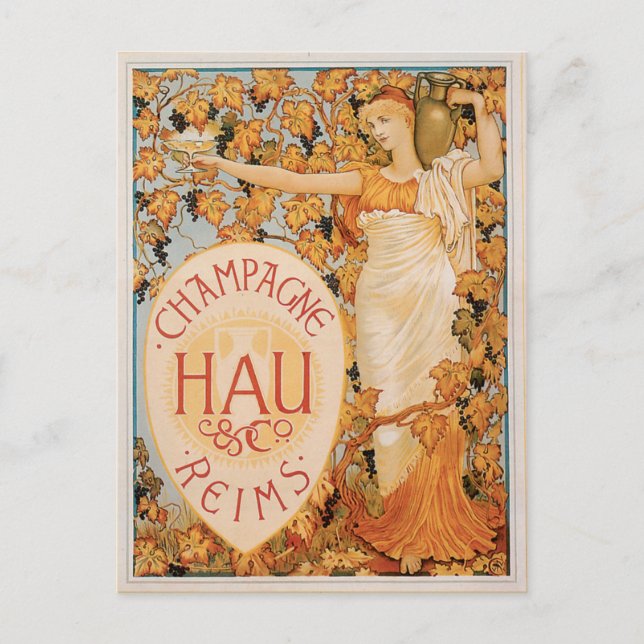 Champagne Reims Vintag Wein Drink und Kunst Postkarte (Vorderseite)