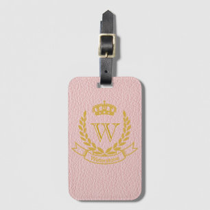 Champagne-Rosa-Spott-Leder mit Monogramm-Wappen Gepäckanhänger