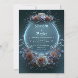 Champagne Rose Celestial Neon Garden Wedding Einladung